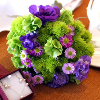 Beautiful bright green pink and purple bouquet