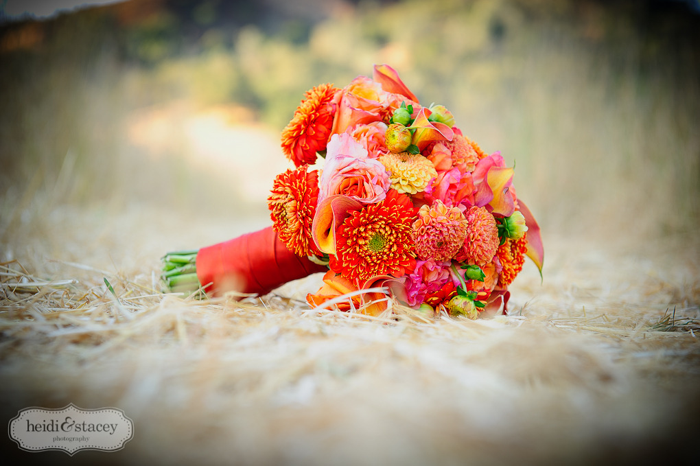 Beautiful warm and bright dahlia encrusted bridal bouquet found on 