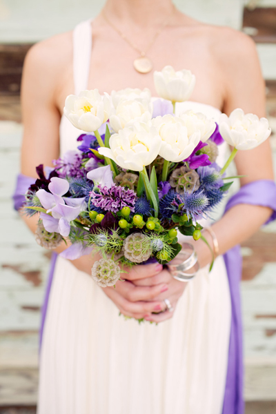 Beautiful bouquet in white purple blue and green If you can identify the