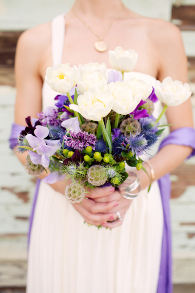 Beautiful bouquet in white purple blue and green If you can identify the 