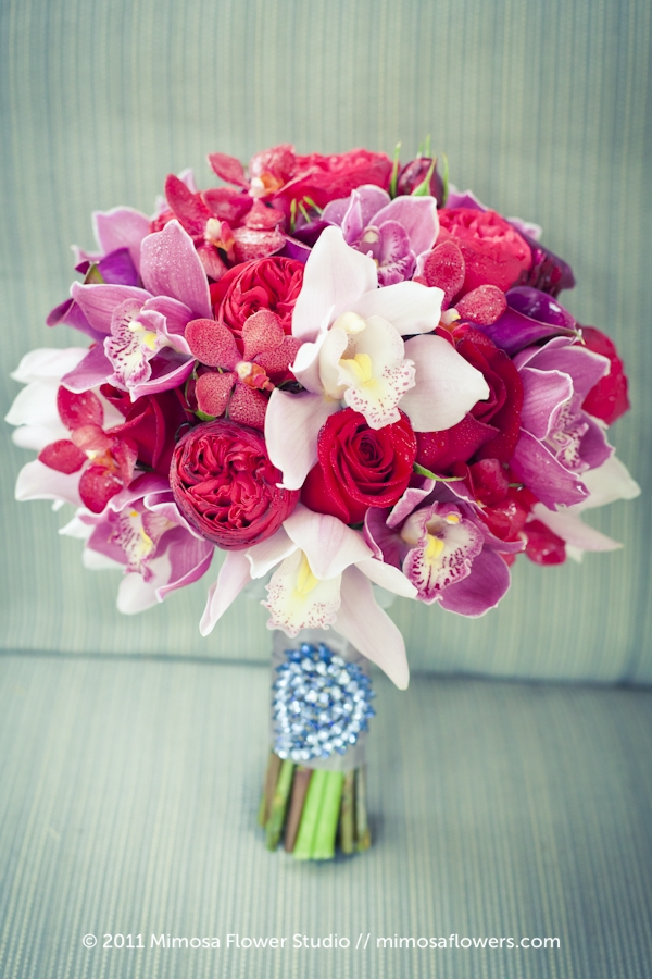 Tagged pink purple and white bouquet Pink Ranunculus Purple Orchids