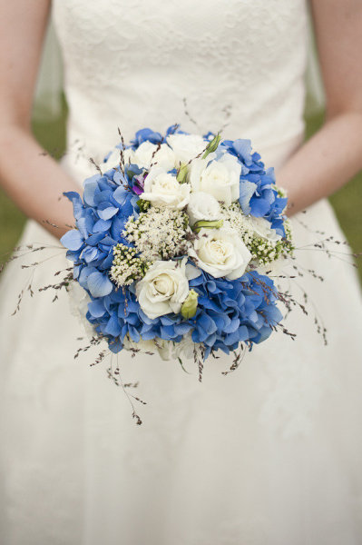 Stunning wedding flowers in blue white and purple from a Moroccan wedding on