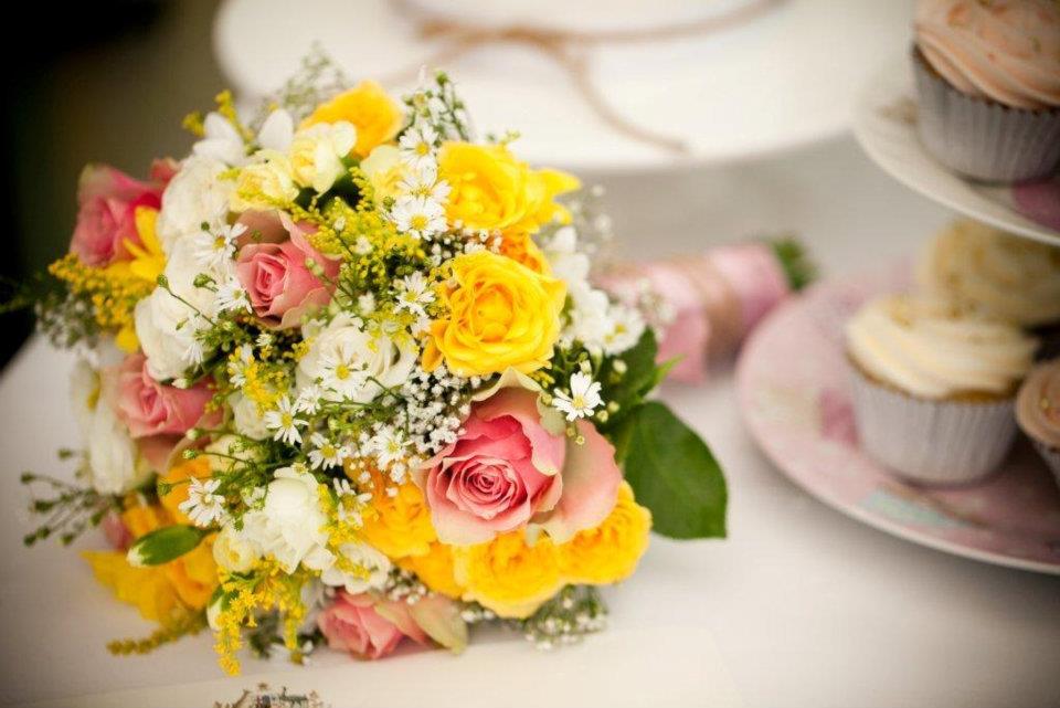 yellow and pink wedding flowers