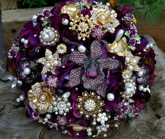 purple broach bouquet