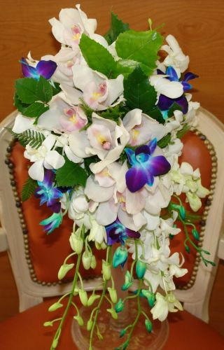 blue white orchid bouquet
