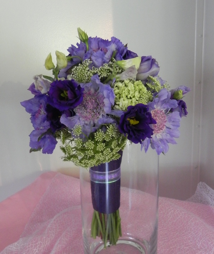 Bouquet of Scabiosa, Queen Anne's Lace, green hydrangea, dendrobium orchids and lisianthus