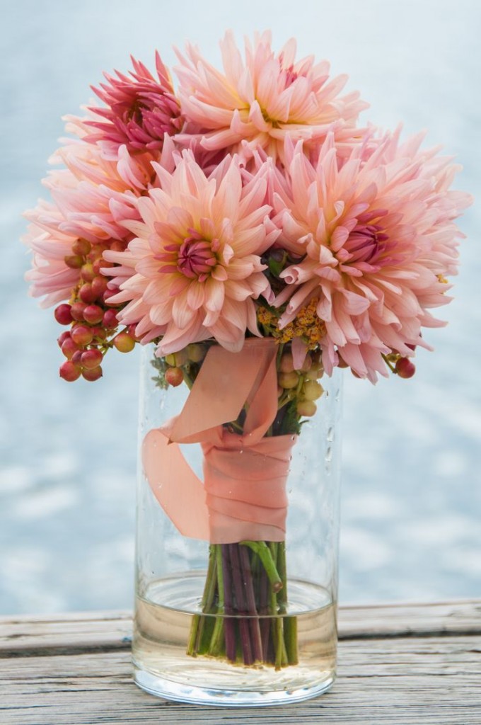 Coral Dahlia Wedding Bouquet