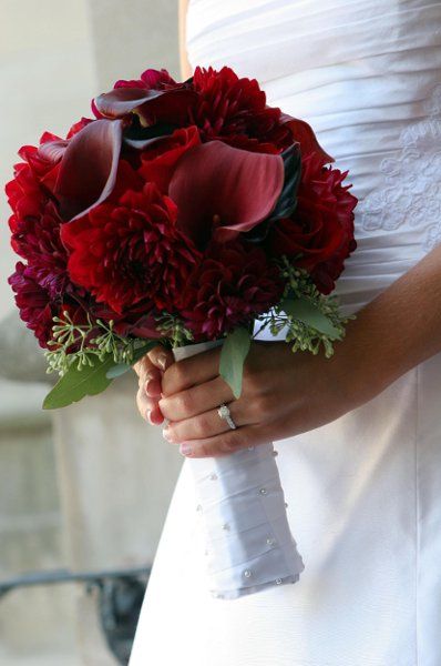 Red Bouquet with Roses, Dahlias and Calla Lilies