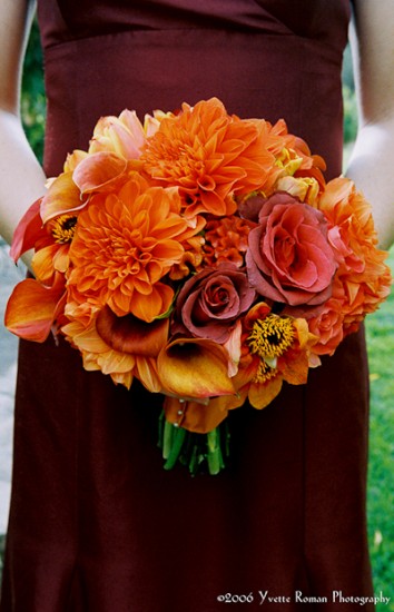 Warm Autumn Hued Bridesmaid Bouquets
