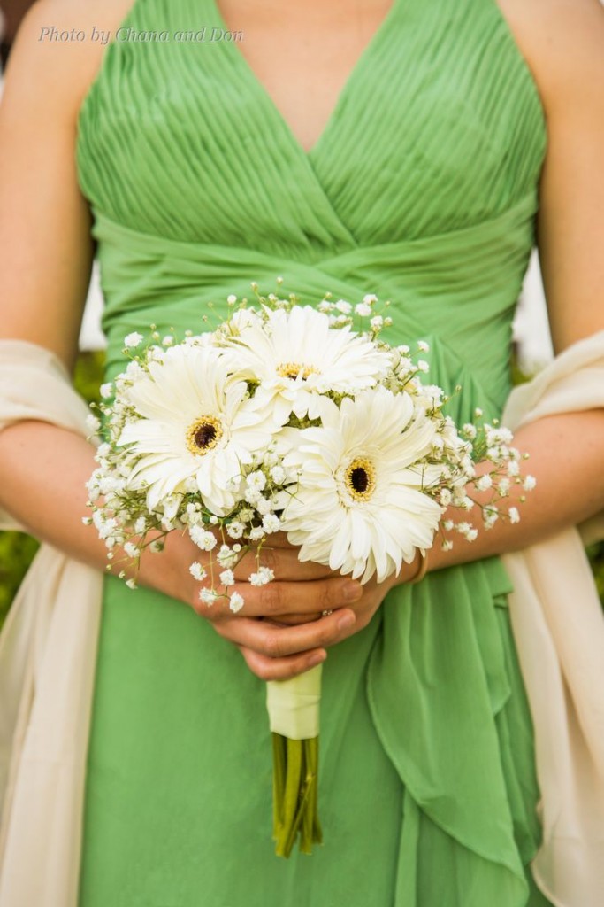 Bridesmaids Bouquet of White Gerber Daisies and Baby's Breath