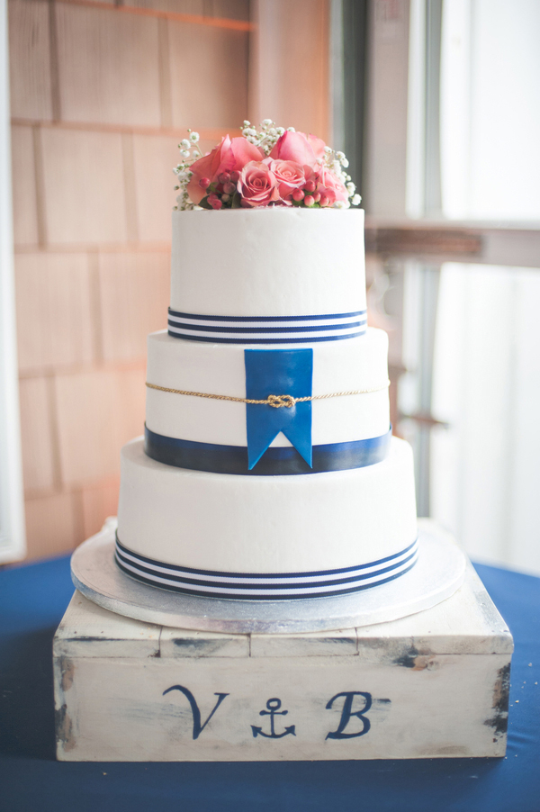 Navy Blue and White Nautical Themed Wedding Cake