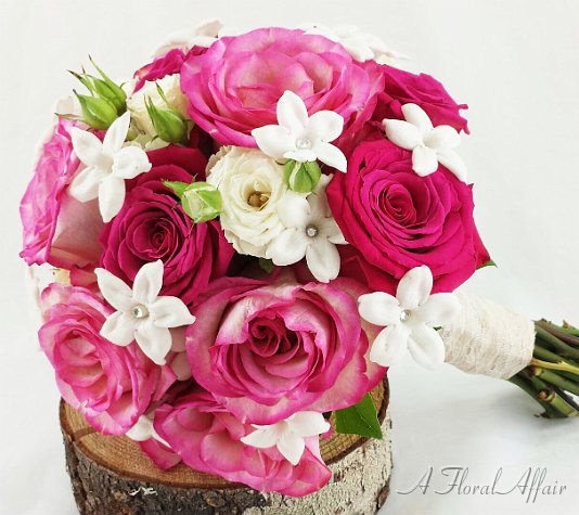 Pink Rose and White Stephanotis Wedding Bouquet