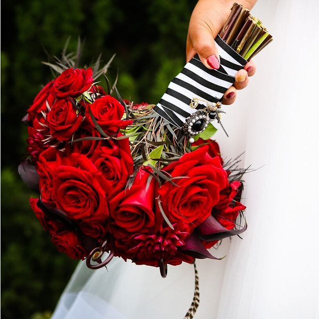 Red Roses Bouquet with Striped Ribbon