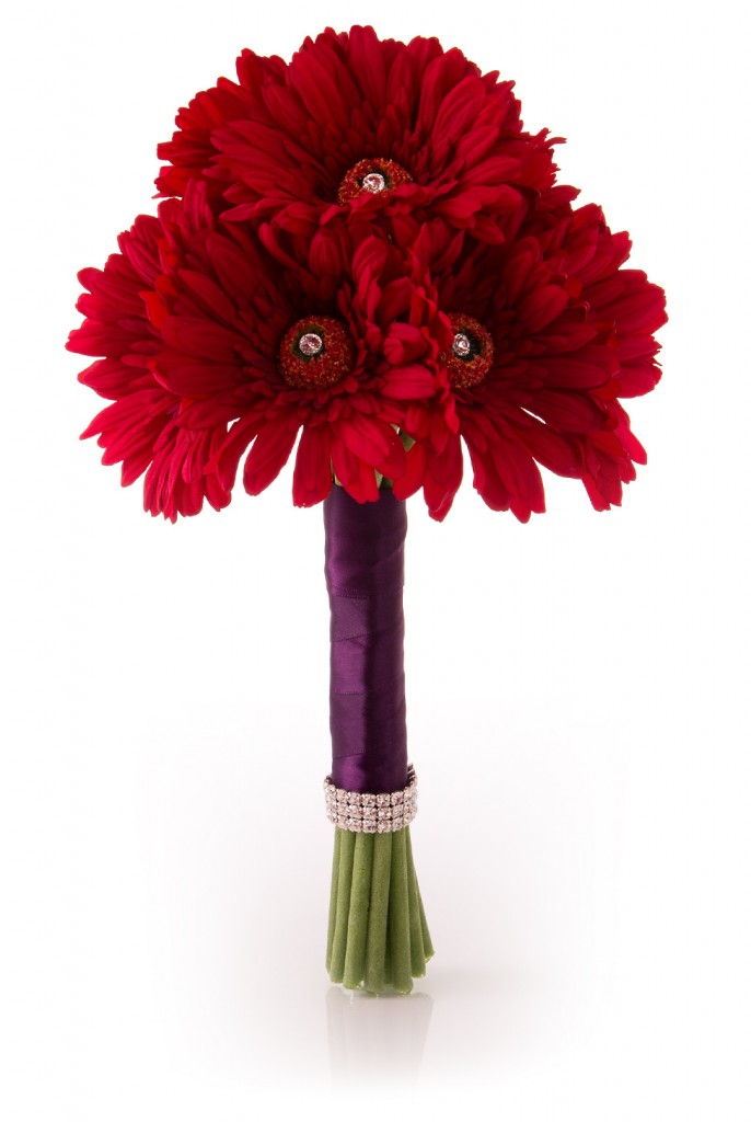 red gerbera bouquet bride