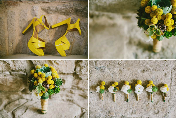 yellow bouquet and yellow shoes