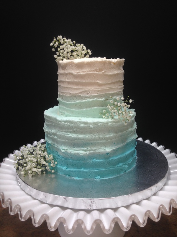 Ombre Buttercream Wedding Cake in teal and white