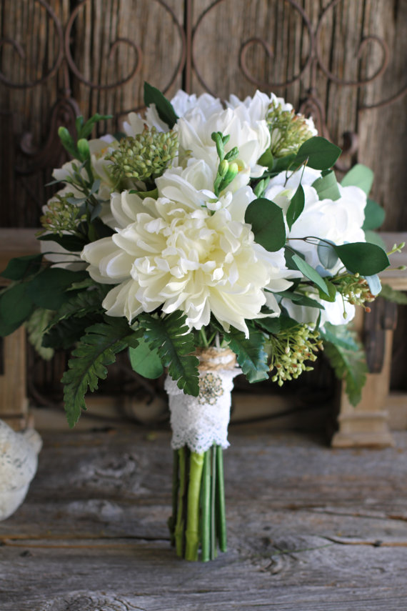 Wedding Bouquets with Dahlias in White