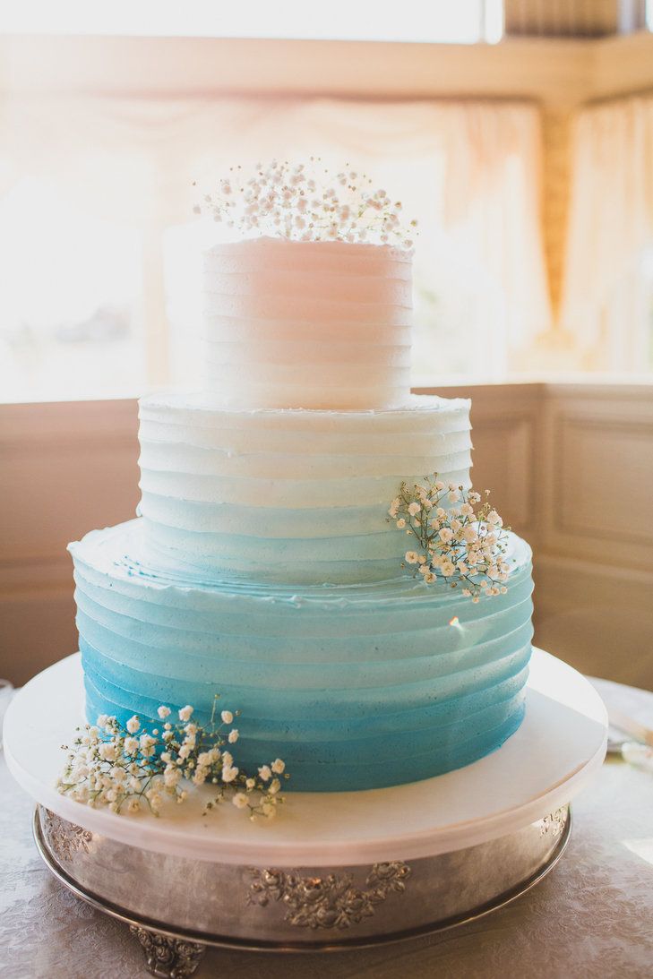 aqua and blue ombre wedding cake