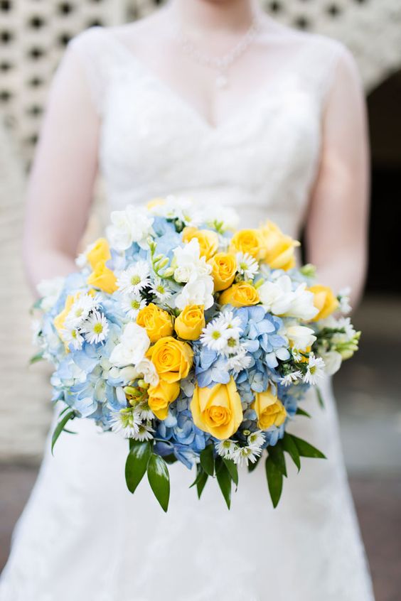 cheerful hues of yellow and blue bouquet