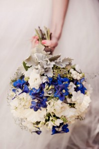 blue and white bridal bouquet