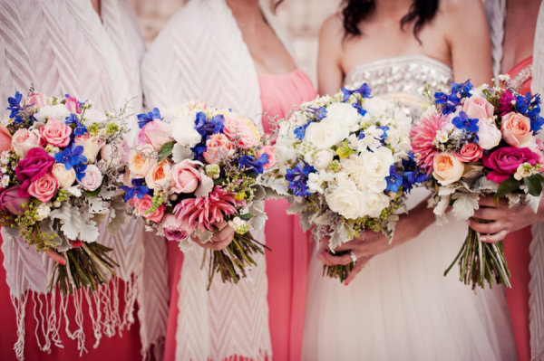 Bouquets in Blue, White, Pink