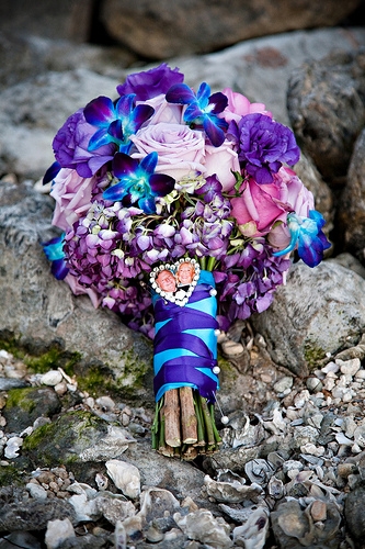 Blue Orchids and Lavender Roses Bouquet