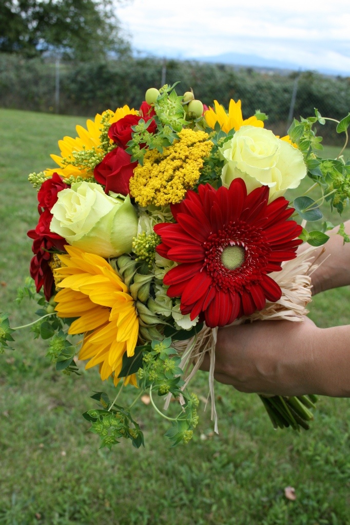 Stunning Red, Yellow and Green Bridal Bouquet