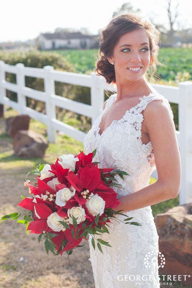 Winter Bouquet of Poinsettias and White Roses