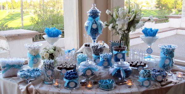 Blue, Sky Blue and White Candy Buffets