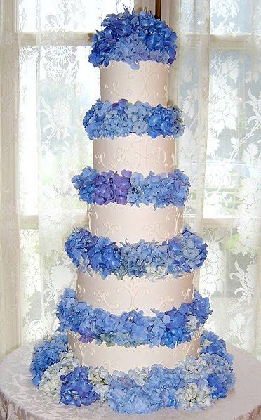 Blue Hydrangeas Wedding Cake