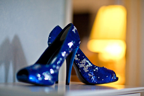 Blue sequined bridal heels