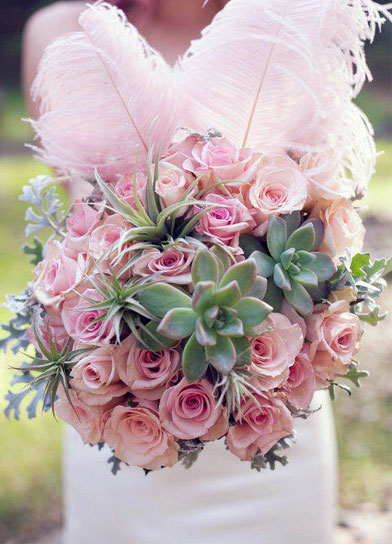 Pastel Pink Roses and Succulents Bouquet