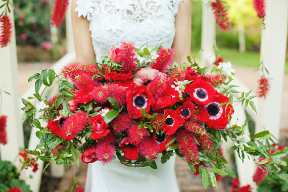 Red Boquuet - Anemones and Bottlebrush